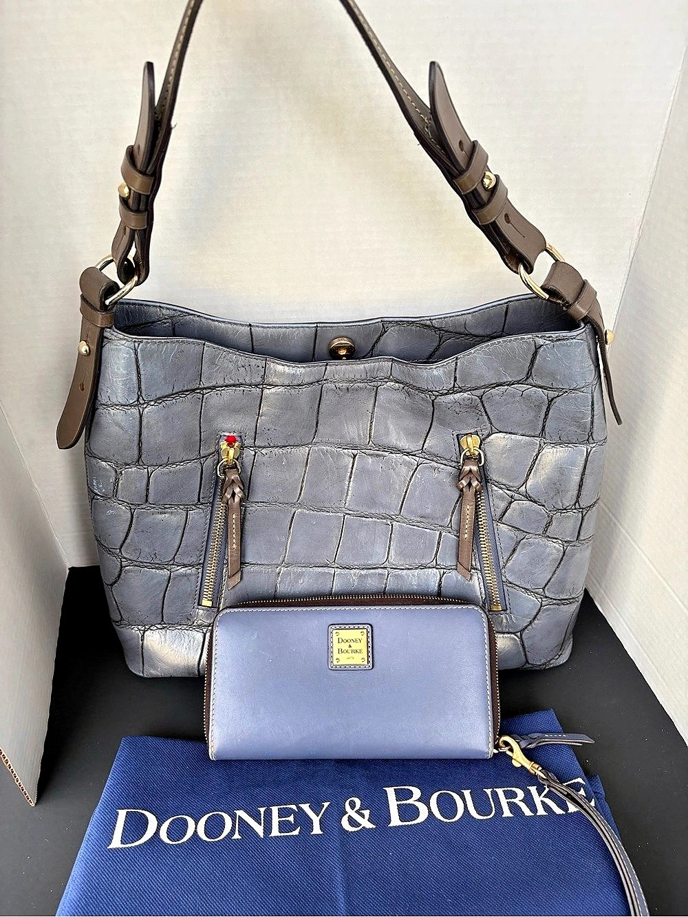 Dooney & Bourke Denison Croco Hobo Bag Blue